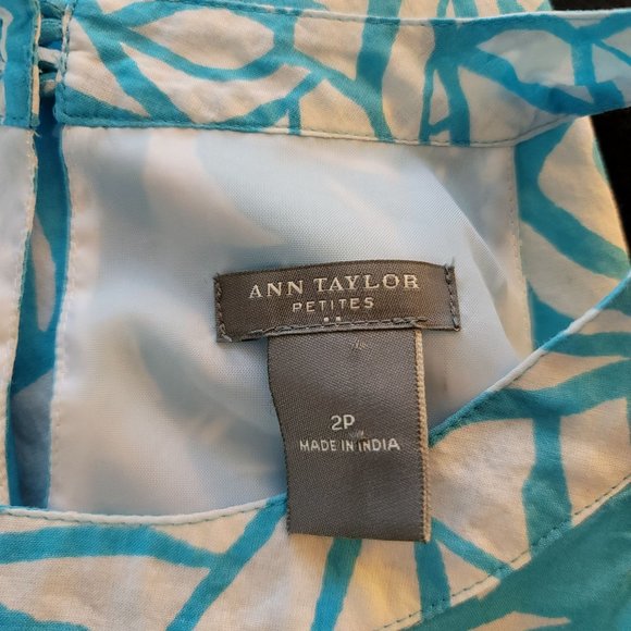 Ann Taylor Aqua Blue Leaf Pattern Halter Summer Dress Women's Petite 2 - Picture 3 of 3